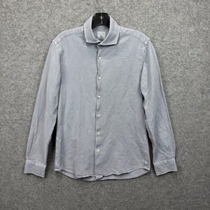 Scalpers Mens Grey Blue Textured Cotton Pique Button Down Shirt Size 39 Skull